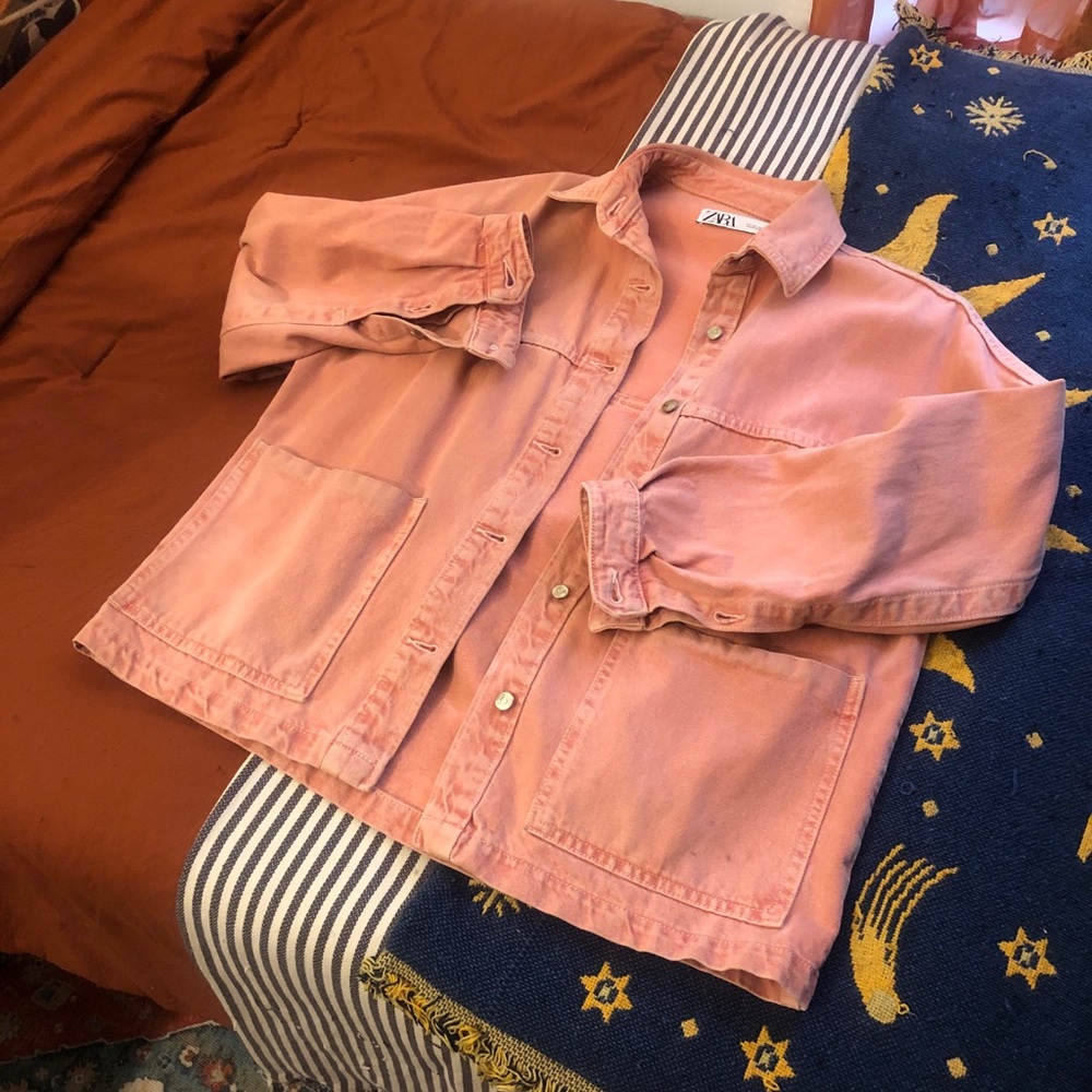 Zara pink denim oversized jacket